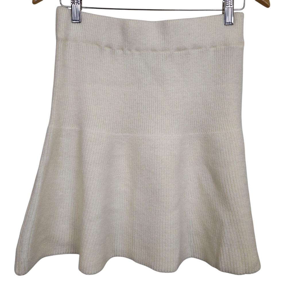 Mable Skirt Womens Large Cream Rib Knit Flare Soft Stretch Fall Preppy - Picture 4 of 13